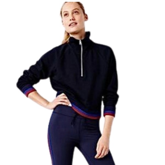 3/$20 J Crew Women’s Navy Long Sleeve 3/4 Zip-down Pullover - Picture 2 of 9